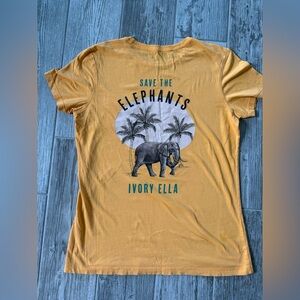 Ivory Ella Mustard yellow Elephant Tee - save the elephants ( size small)